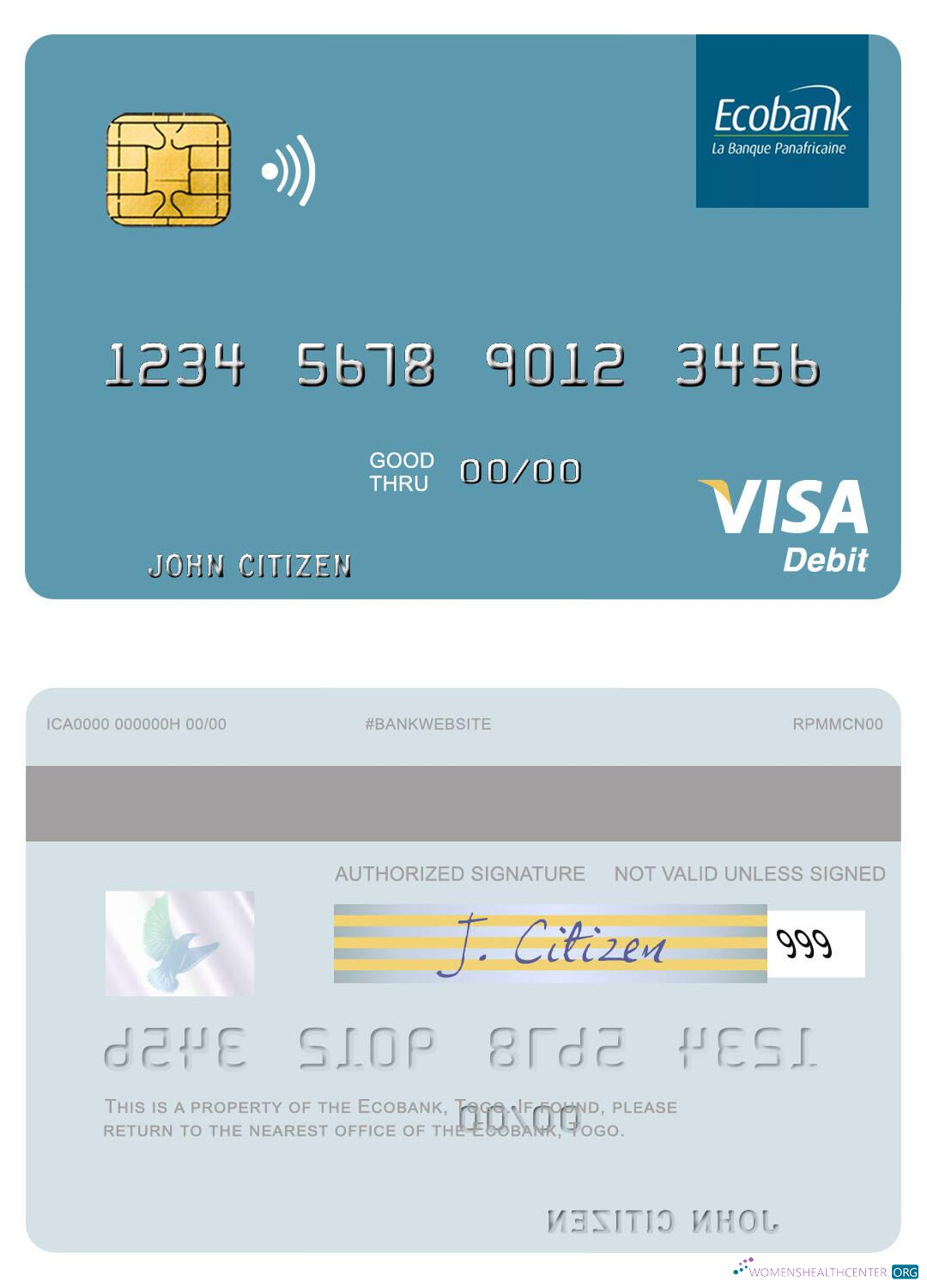 Download Togo Ecobank visa debit card Photoshop template